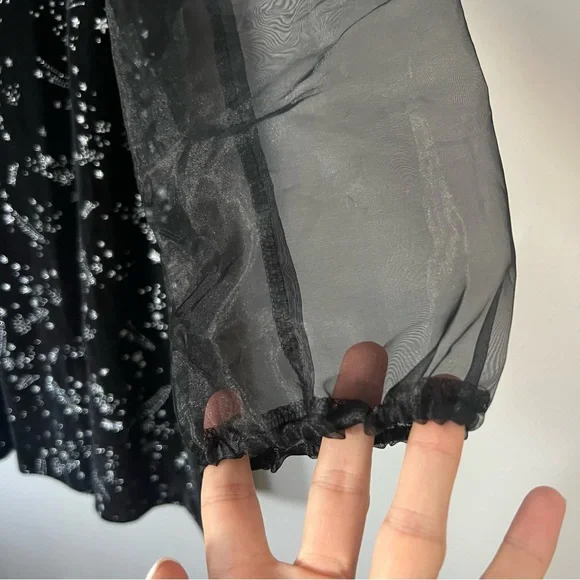 Black Velvet Sparkly Celestial Gothic Mini Dress XL Stars Fairy Grunge Witchy - Picture 5 of 11